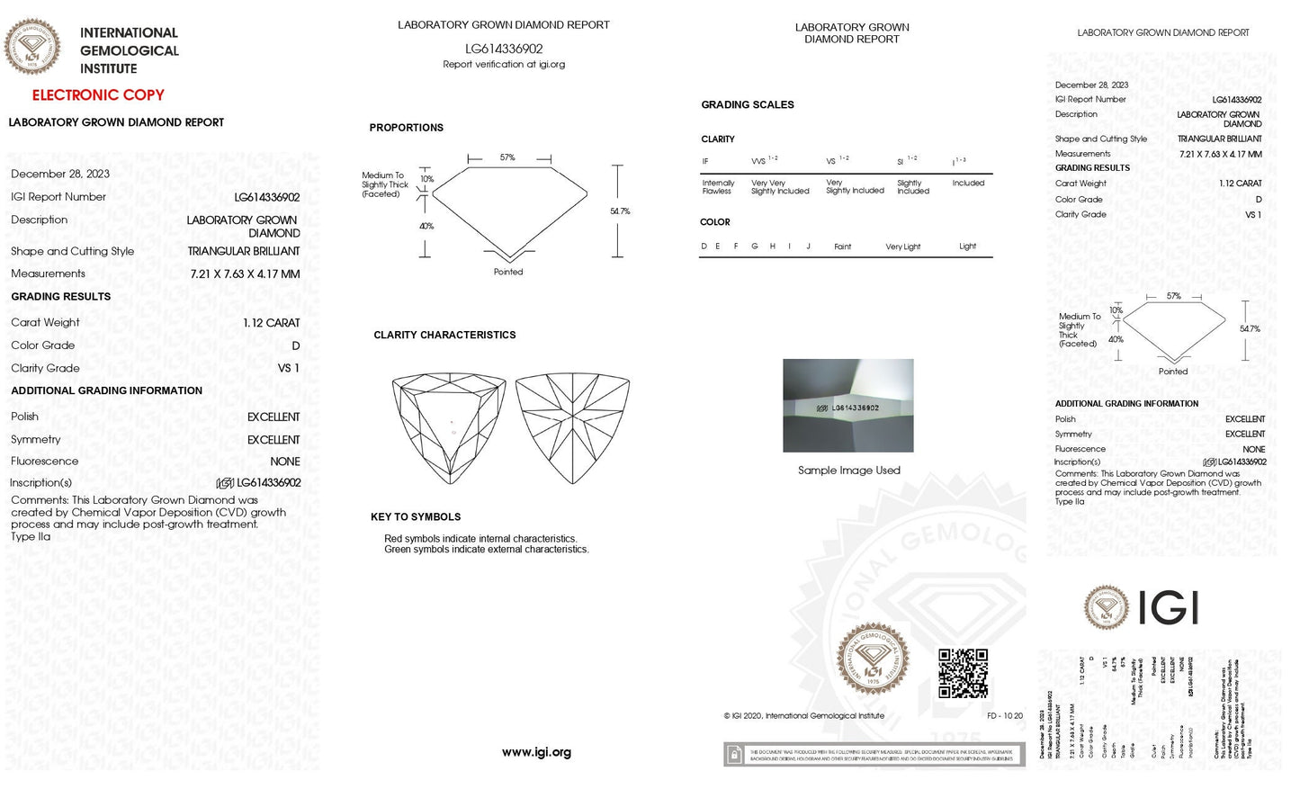 Trilliant 1.12ct D VS1 | Lab Grown Diamond | Fancy shaped diamond | IGI Certificate.