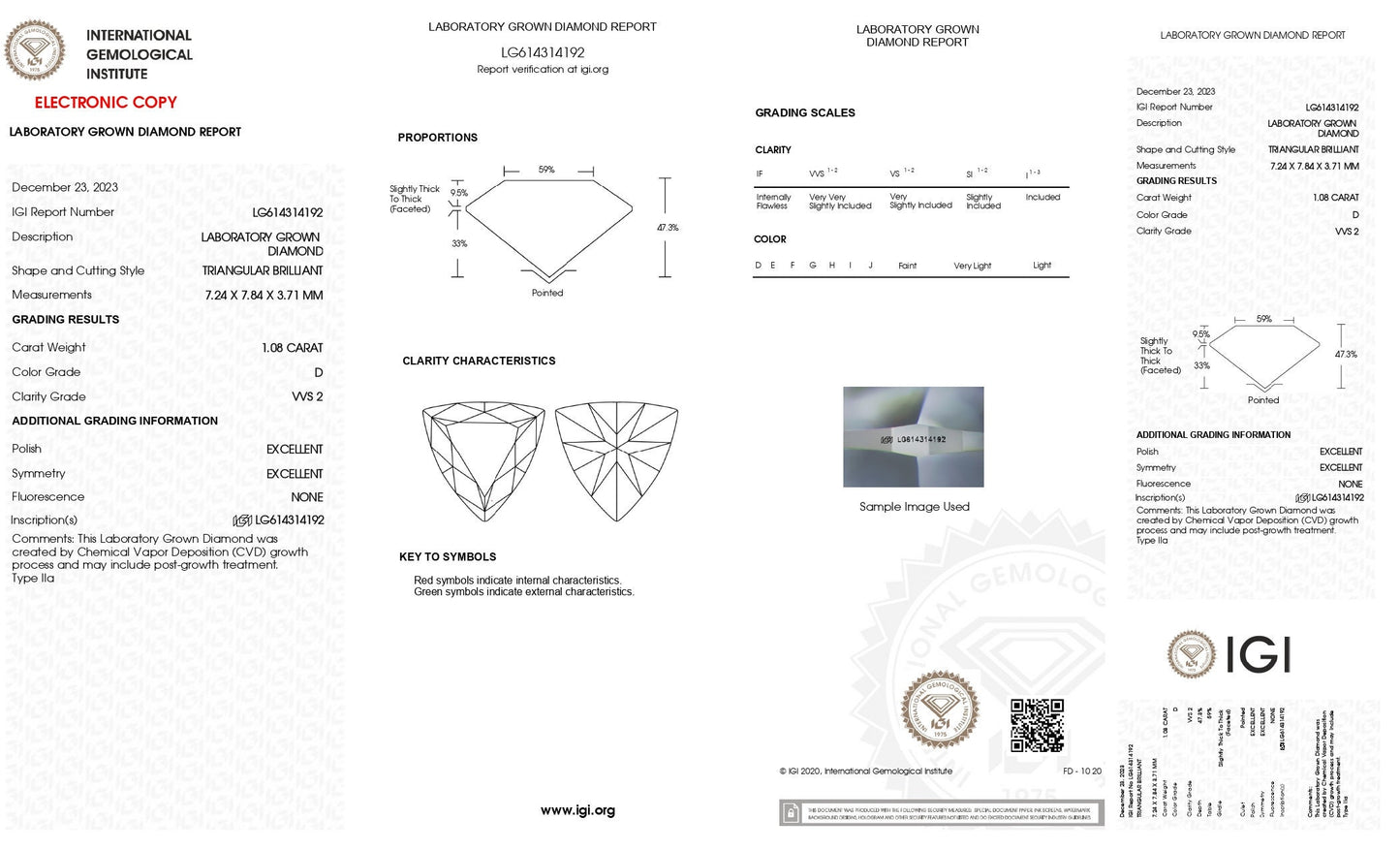 Trilliant 1.08ct D VVS2 | Fabulous diamond | Excellent polished diamond | IGI Certificated diamond.