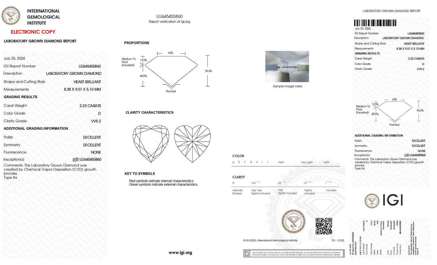 Heart 2.23ct D VVS2 | IGI Certified Diamond / Excellent Cut Loose lab grown diamond for Anniversary and Engagement ring.
